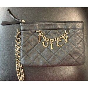 Juicy Couture Black Quilted Wristlet Clutch With Gold Chain